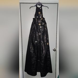Jovani gown Size 2 halter top black with gold silver stars